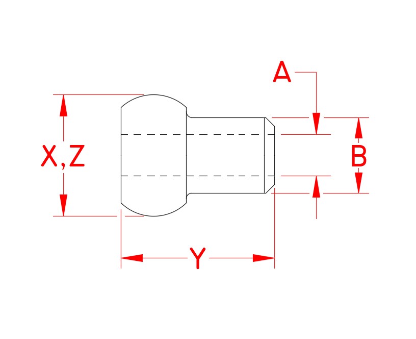 Stainless Steel Single Shank Ball swage terminal, S0755-0001, S0755-0002, S0755-0003, S0755-0004, S0755-0005, S0755-0006, S0755-0007, S0755-0009, Line Drawing